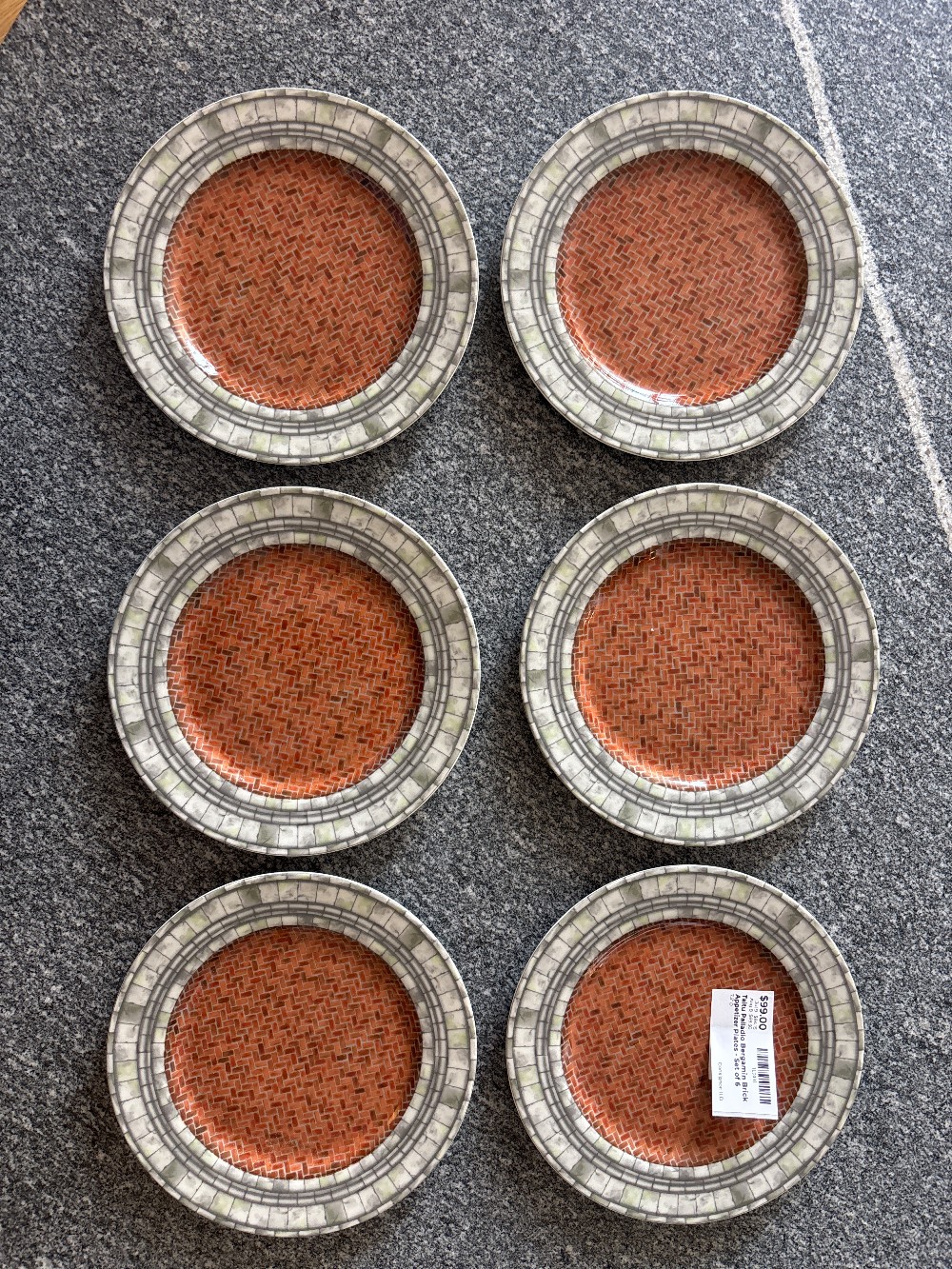Taitu Palladio Bergamin Brick Appetizer Plates - Set of 6