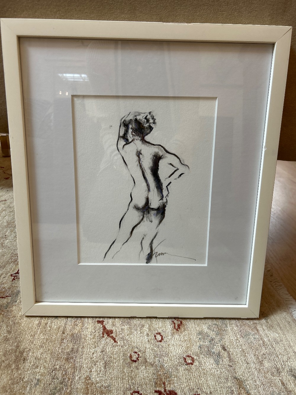 Francine Turk Mixed Media Charcoal Nude Sketch, Signed