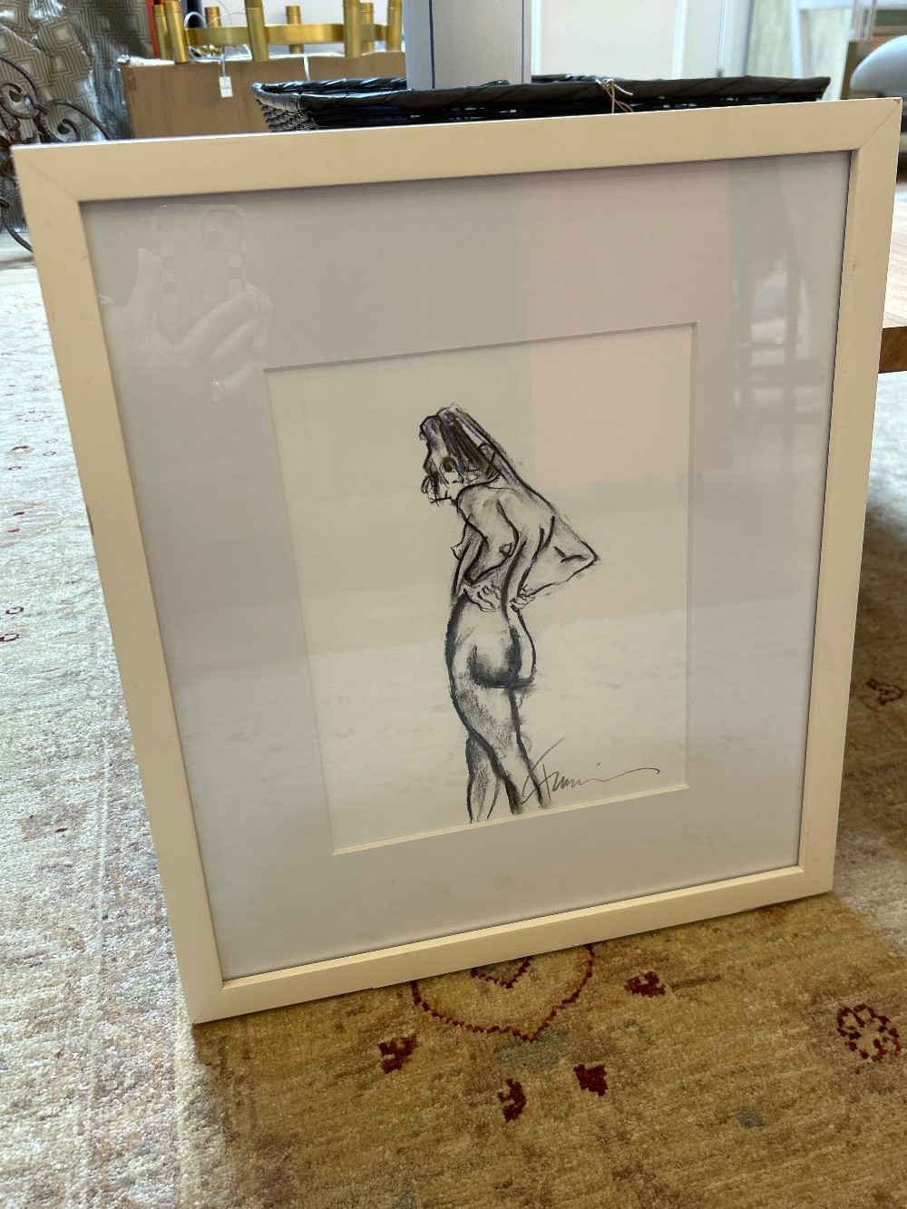 Francine Turk Mixed Media Charcoal Nude Sketch, Signed