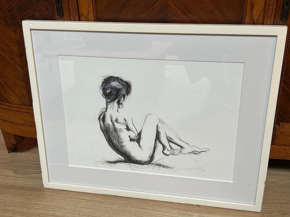 Francine Turk Mixed Media Charcoal Nude Sketch, Signed