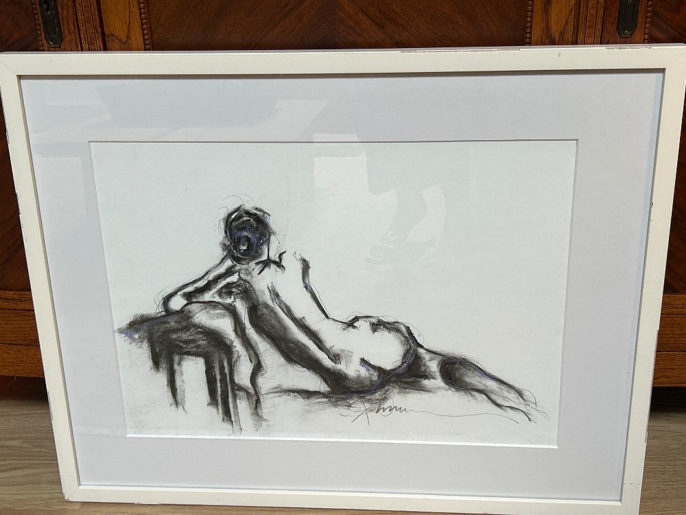 Francine Turk Mixed Media Charcoal Nude Sketch, Signed