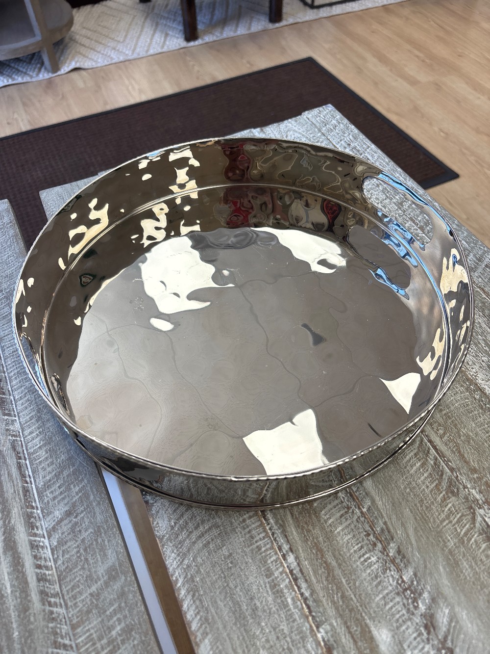 Juliska Graham Round Hammered Stainless Steel Tray (As Is)