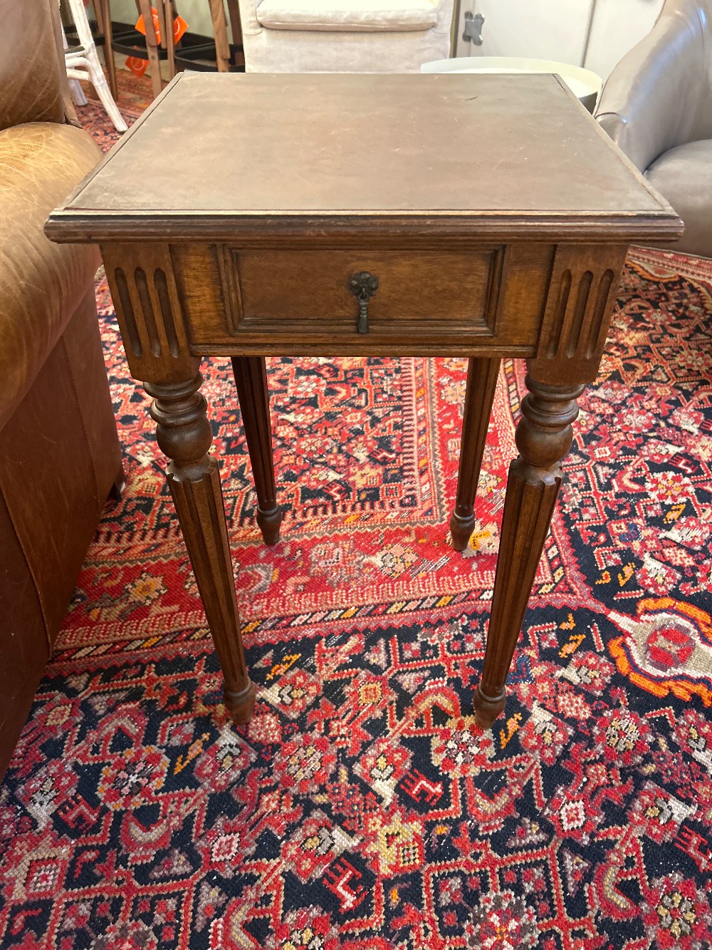 Vintage Square Side Table with Drawer