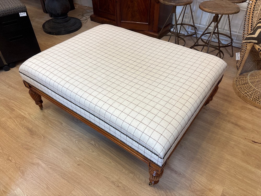 Ralph Lauren Windowpane Upholstered Caster Ottoman