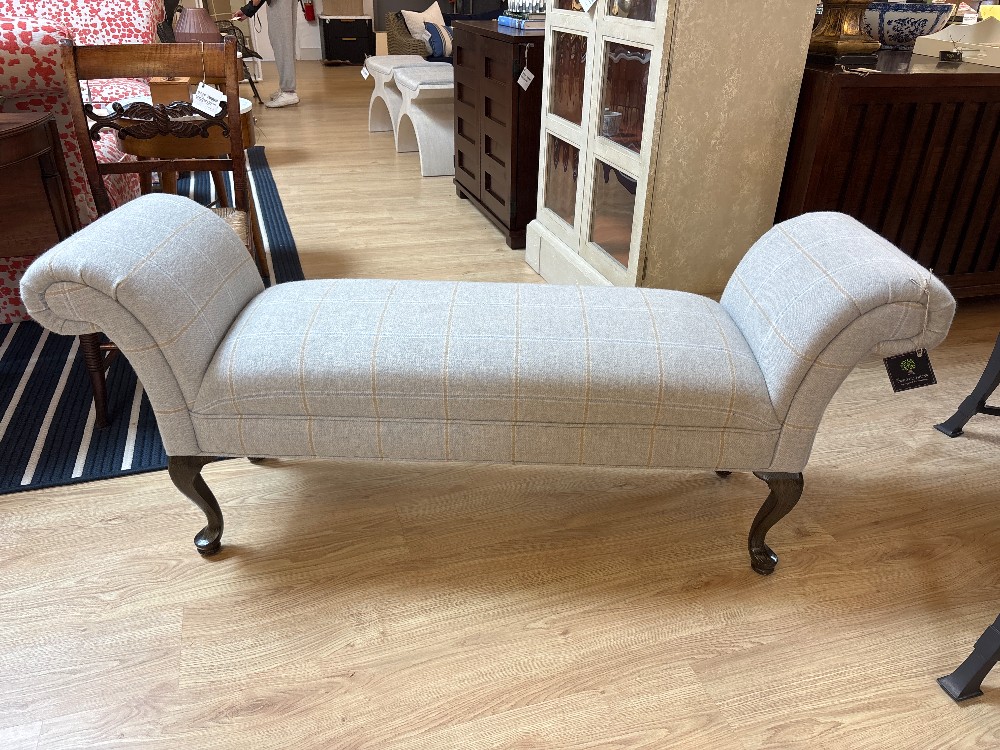 Plaid Wool Upholstered Window Seat Bench