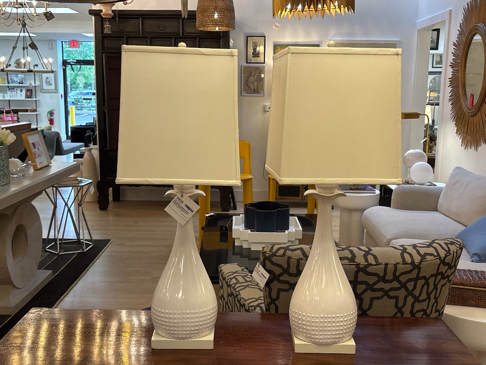 Mid-Century Style Textured Ceramic Table Lamps, Pair