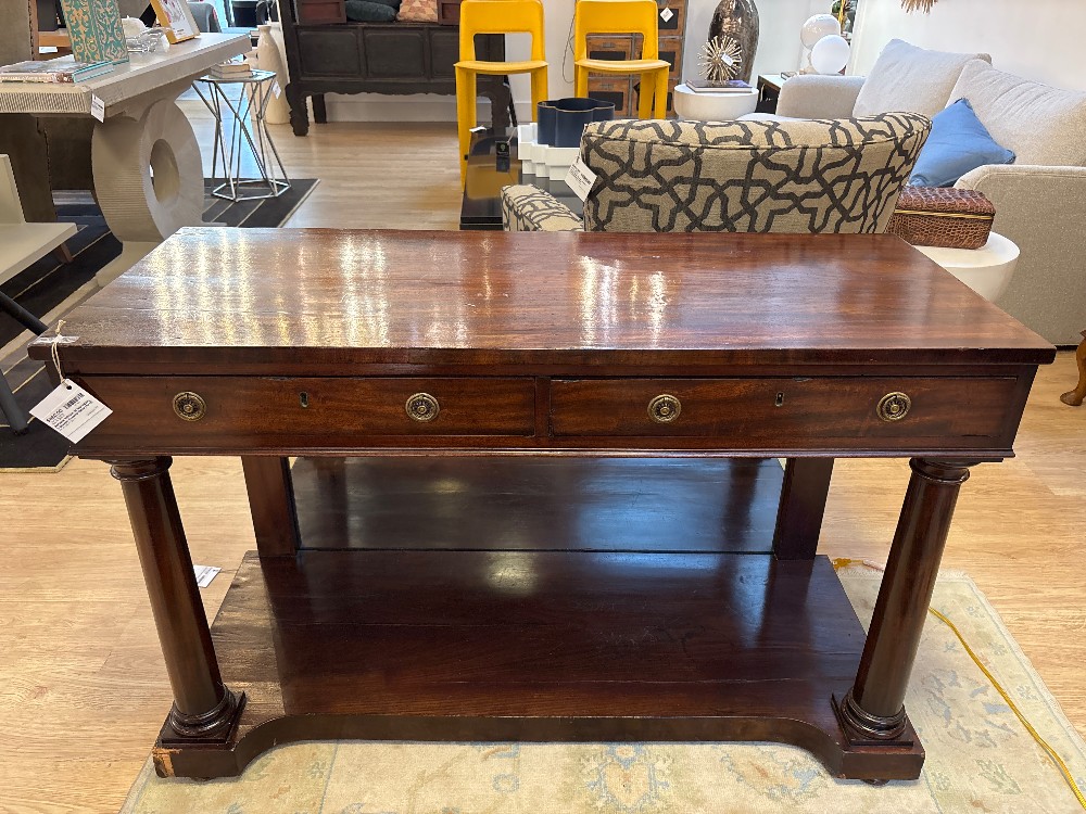 Antique William IV Mahogany 2-Drawer Console Table (As Is)