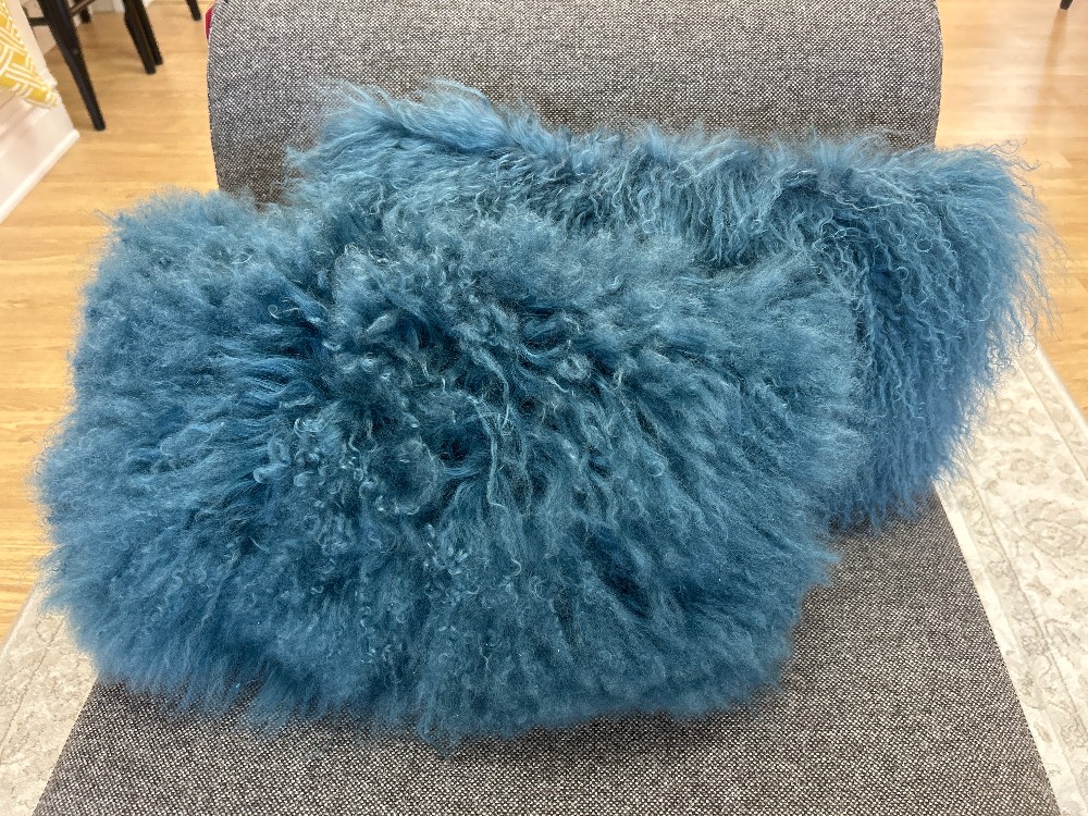 Dyed Tibetan Lambs Fur Lumbar Pillows, Pair