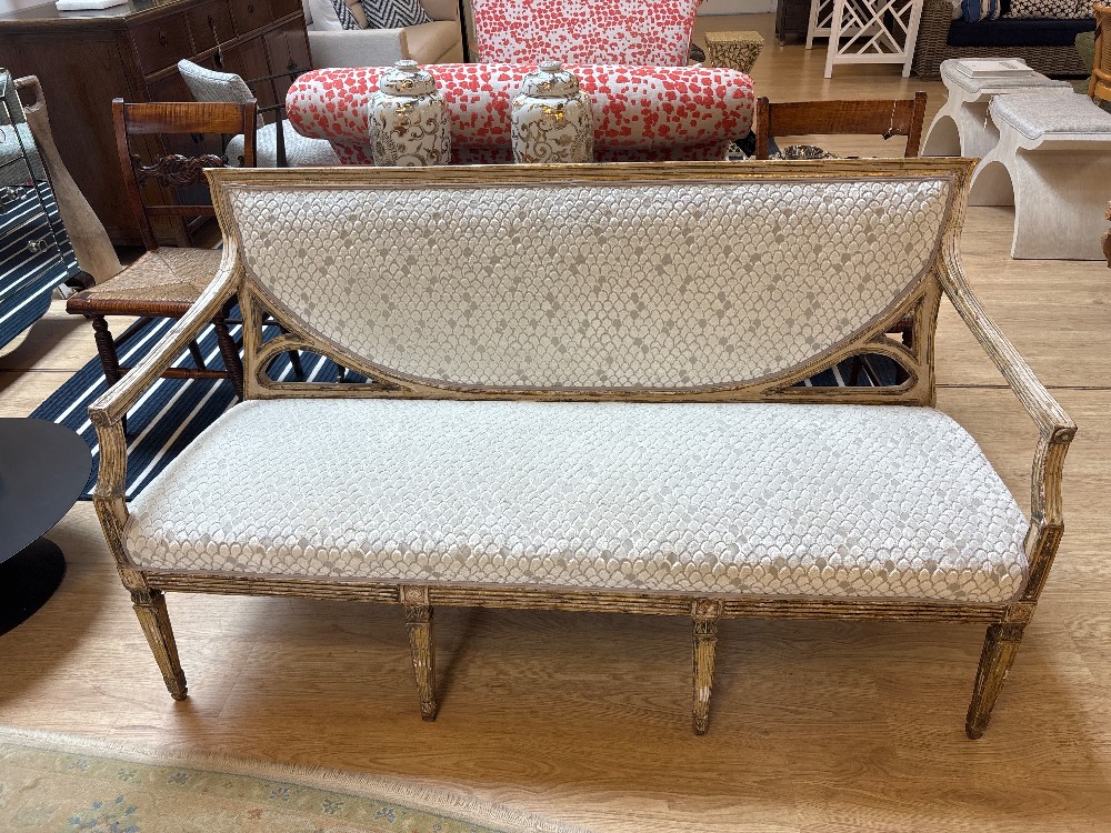 Antique Louis XVI Settee with Schumacher Fabric