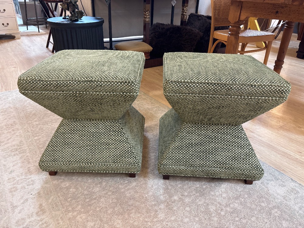 Hickory Chair Serge Hourglass Ottomans, Pair