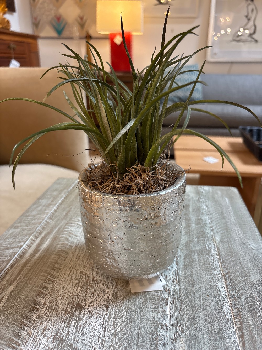 Faux Plant in Silver Ceramic Planter