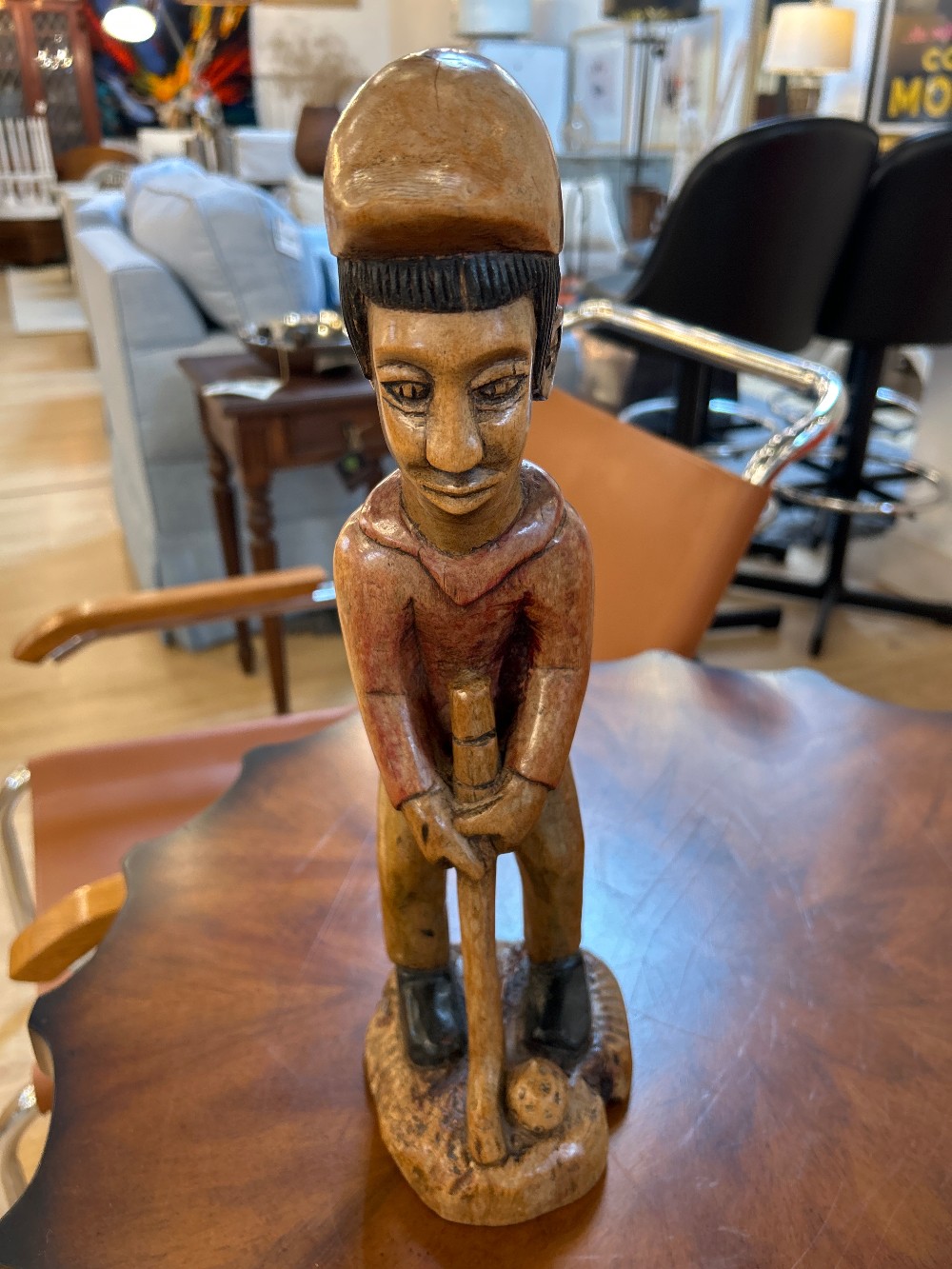 Vintage Carved Wood Folk Art Golfer Sculpture