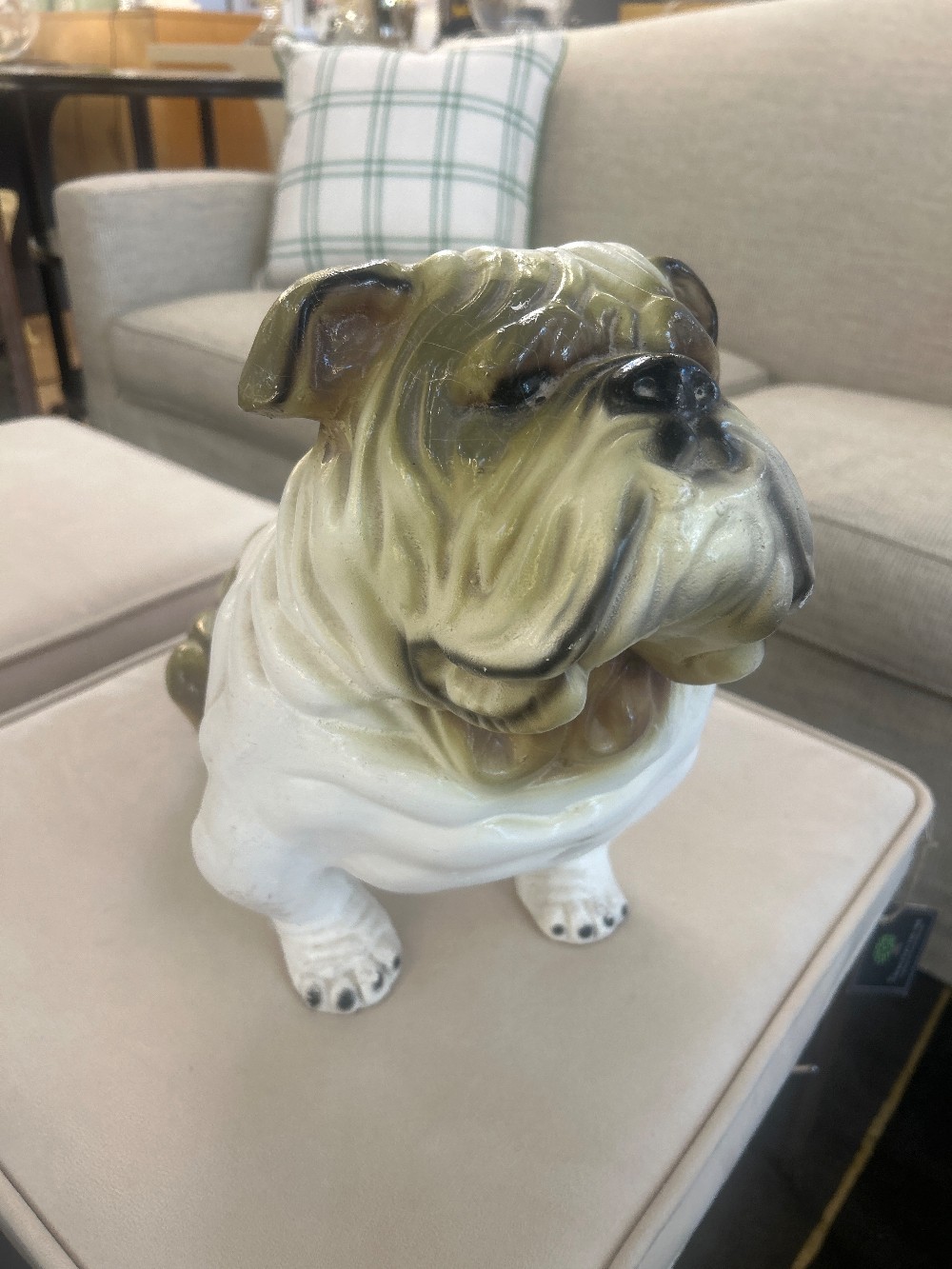 Vintage Chalkware Bulldog Sculptural Coin Bank