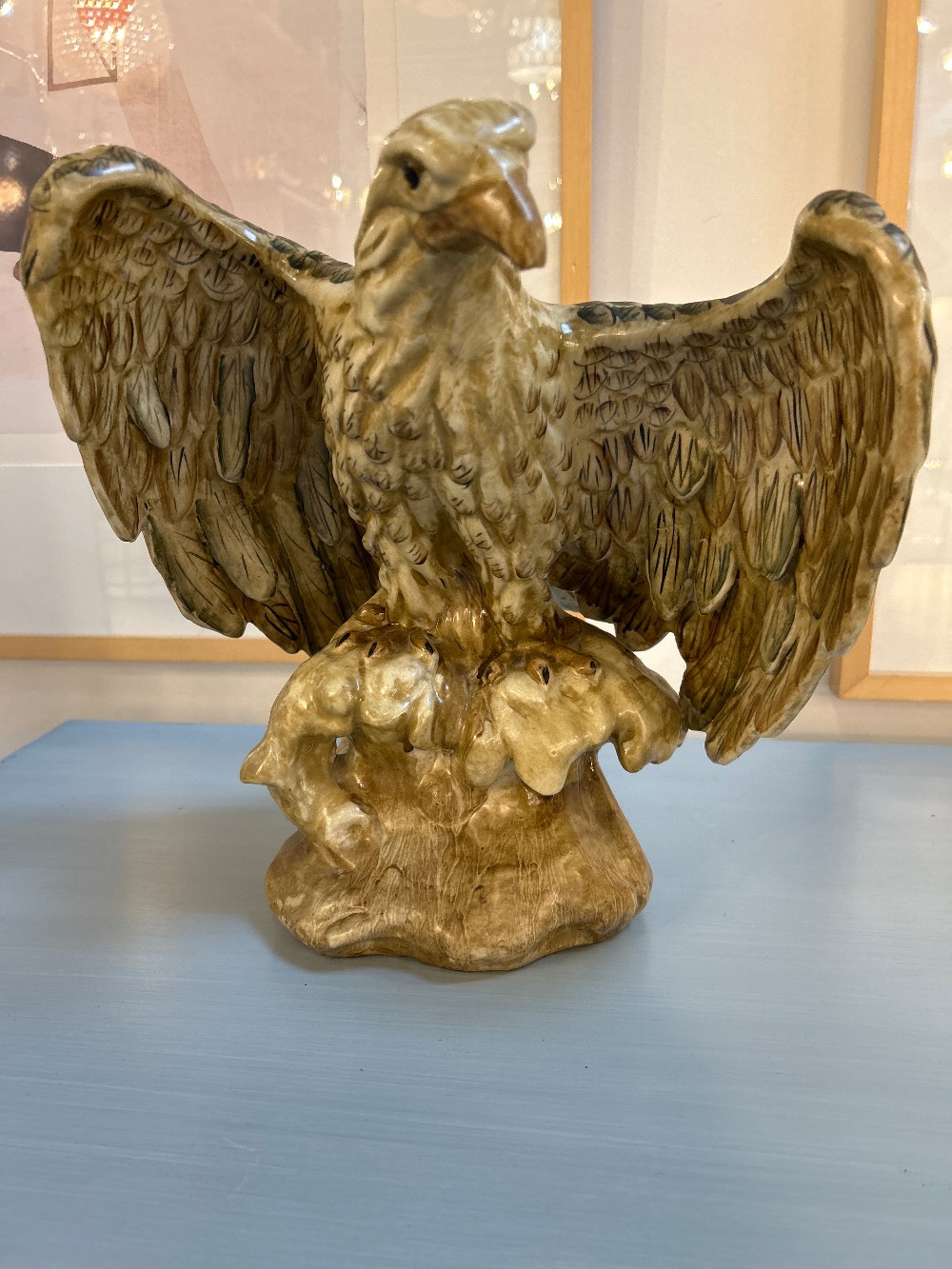 Vintage Painted Ceramic Bald Eagle Sculpture