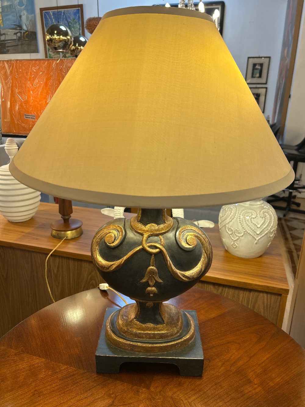 French Neoclassical Painted Wood Urn Lamp
