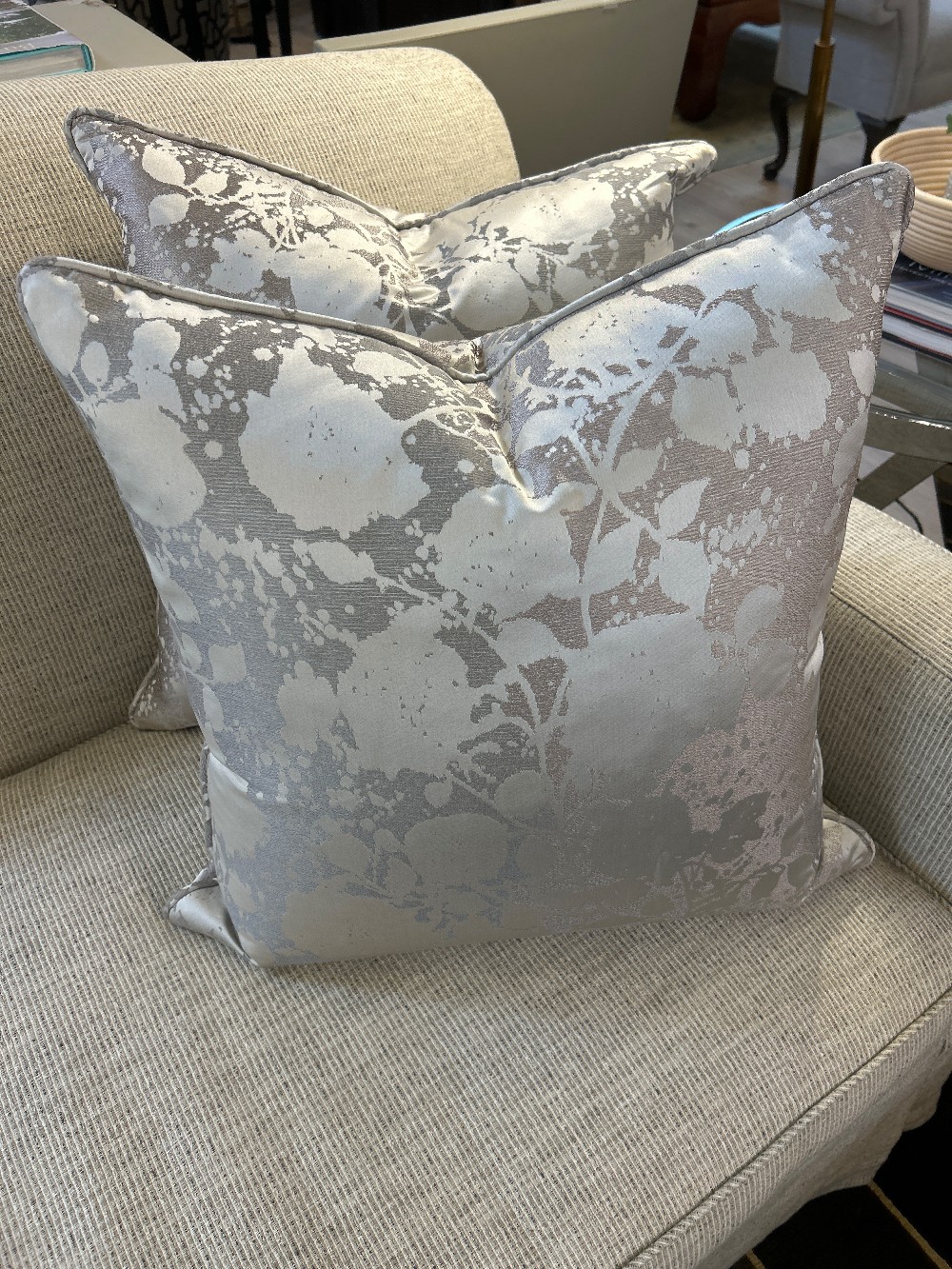Rubelli Malipiero Argento Silk Throw Pillows, Pair
