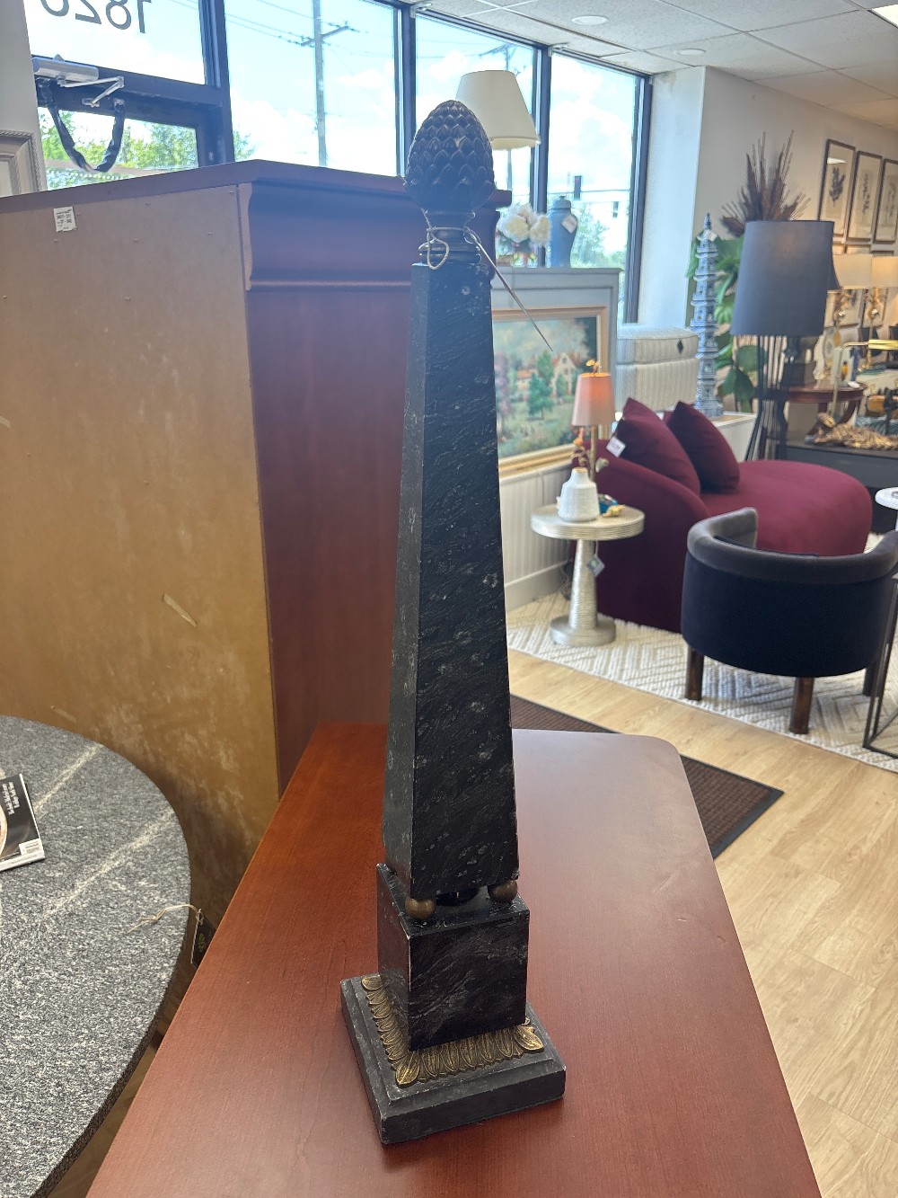 Mid-Century Marble Obelisk with Brass Artichoke Finial