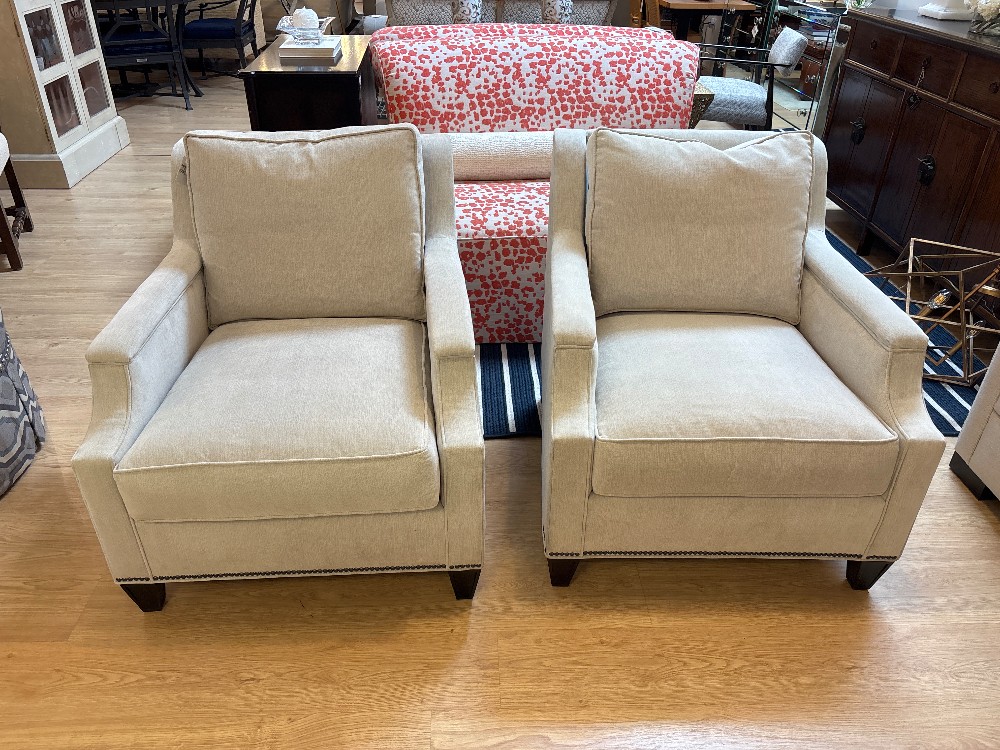 Heritage Home Nailhead Arm Chairs, Pair