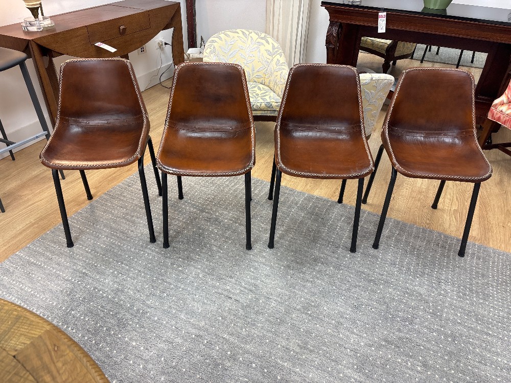 Stitched Leather Vintage School Chairs, Set of 4