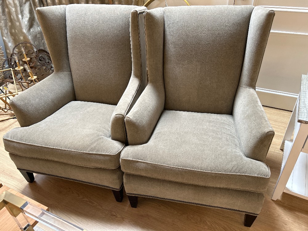 Custom Wingback Nailhead Chairs, Pair