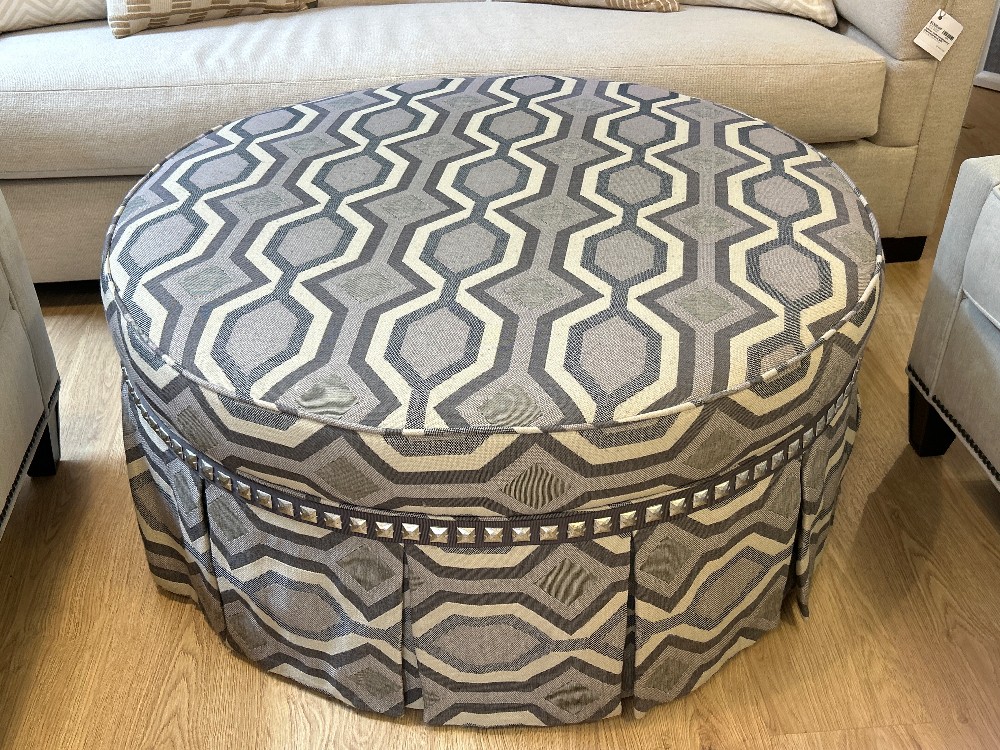Custom Round Geometric Upholstered Ottoman
