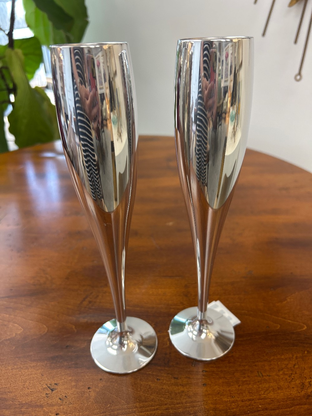 Nambe Aluminum Champagne Flutes, 6112, Pair