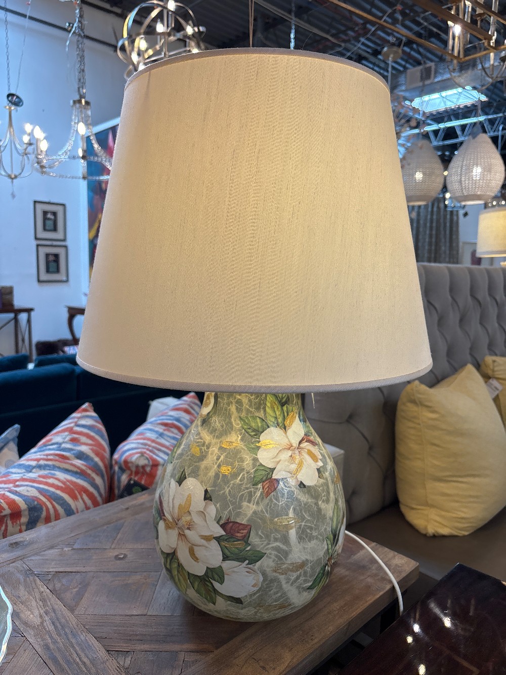 Hand Painted Glass Lamp, Signed, Made in Italy