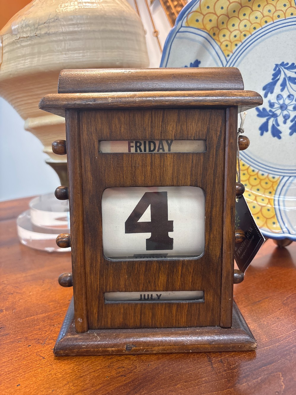 Antique English Wood Perpetual Desk Calendar