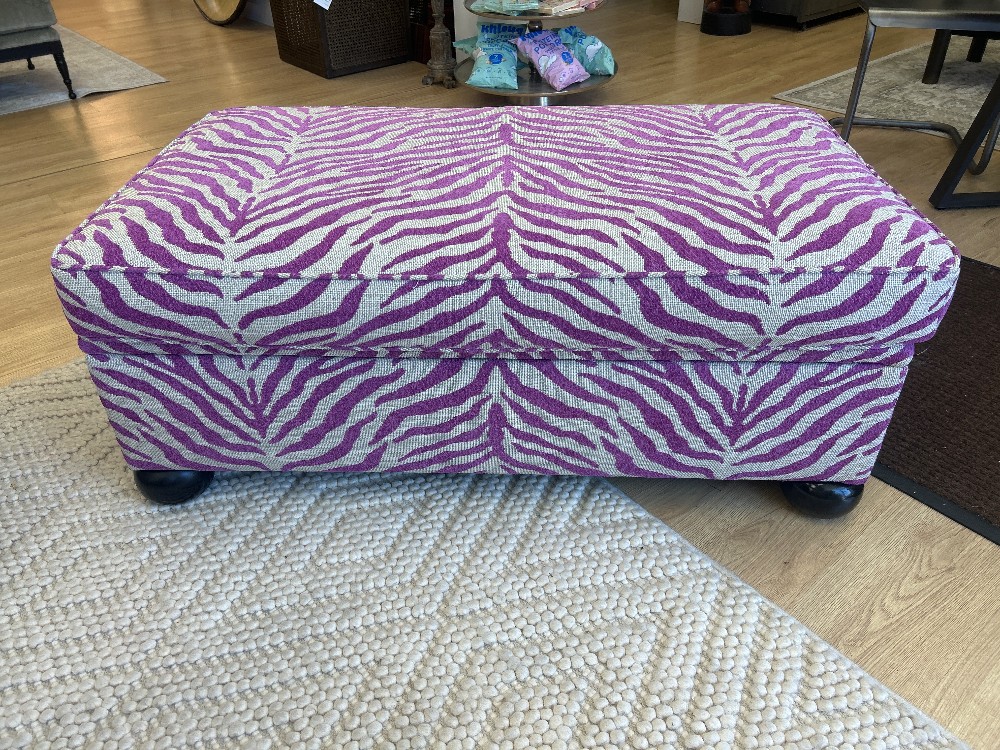 Custom Zebra Print Upholstered Storage Ottoman