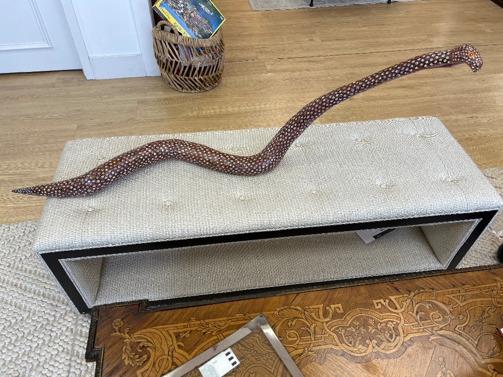 Hand Painted Wood Carved Folk Art Snake Sculpture