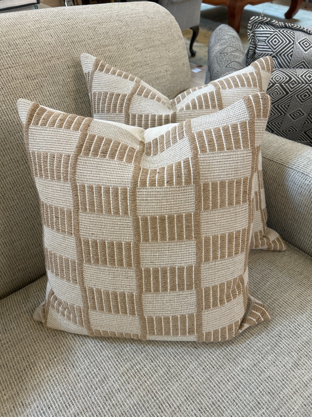 West Elm Woven Checker Jute Pillows, Pair