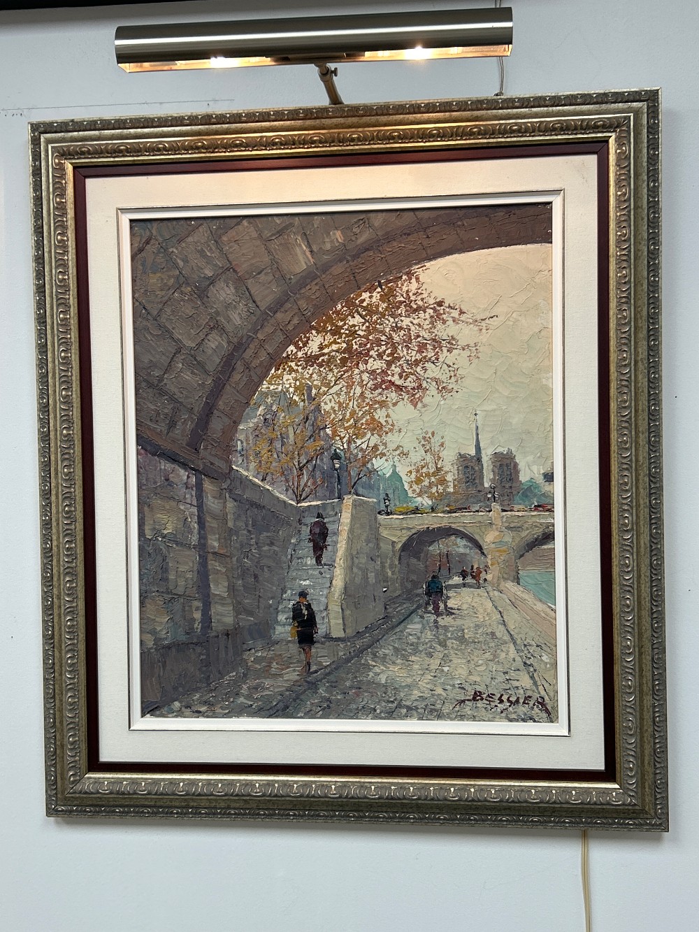 Vintage French Seine River Oil Painting, Signed Bessaer