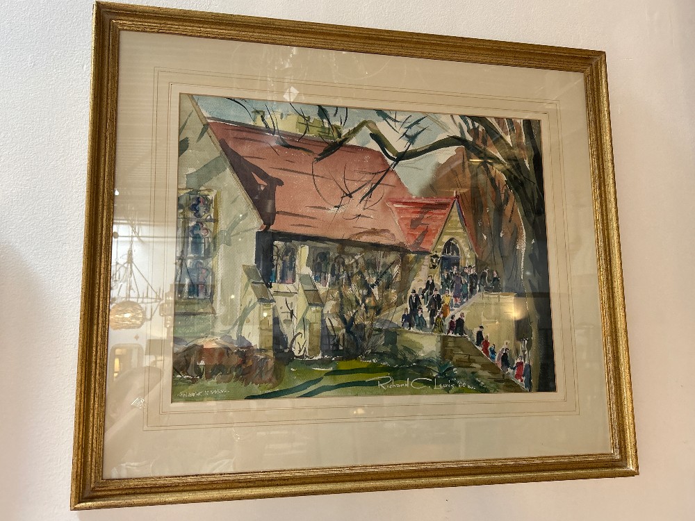 Church Scene Watercolor Painting by Richard C. Lewis