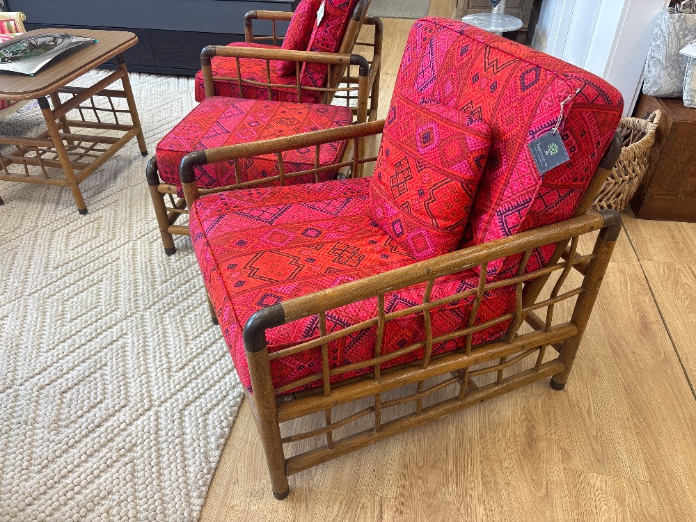 Mid-Century Rattan Bronze Jointed Chair & Ottoman
