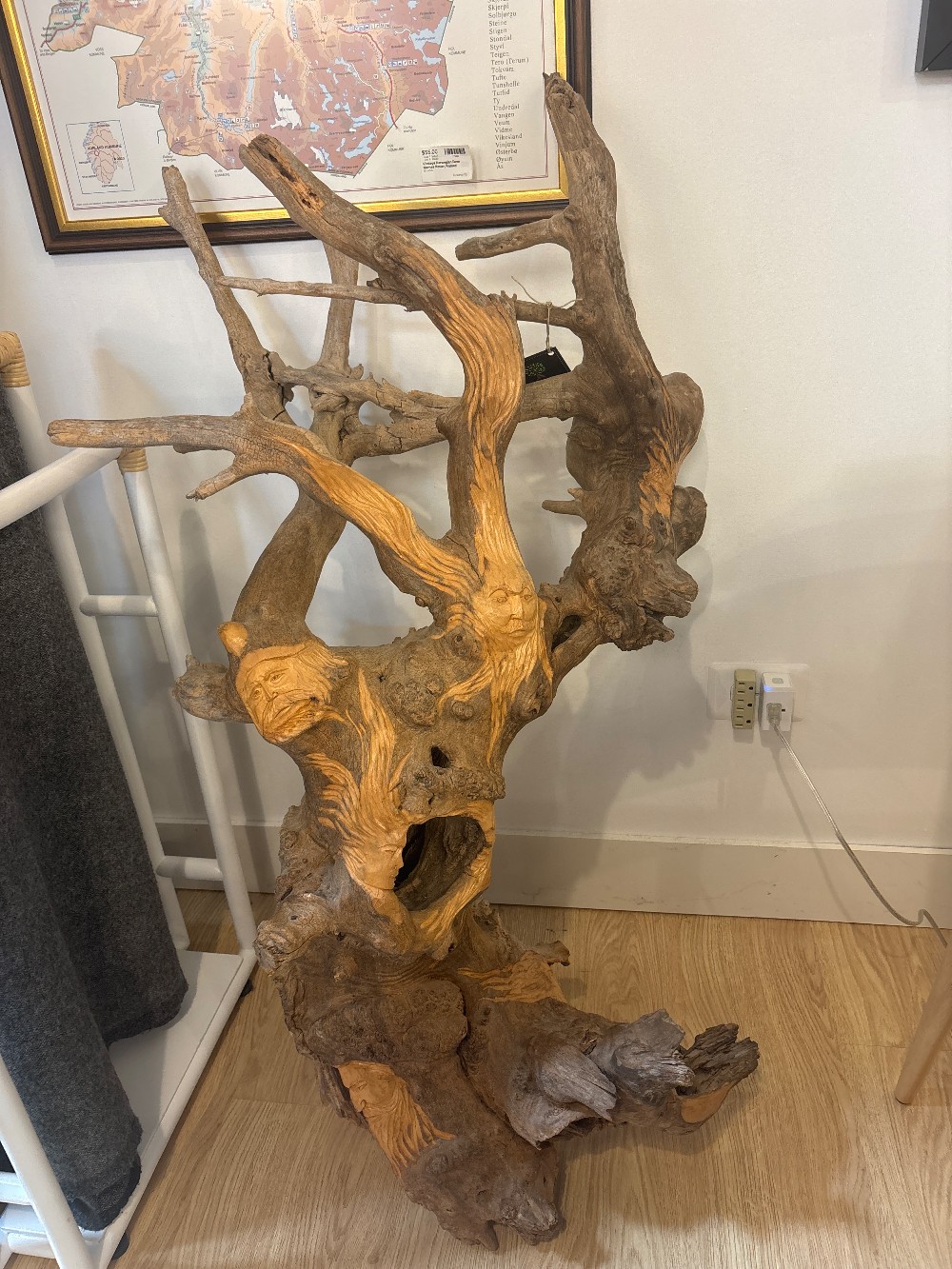 Vintage Carved Wood Spirit Driftwood Sculpture, Signed