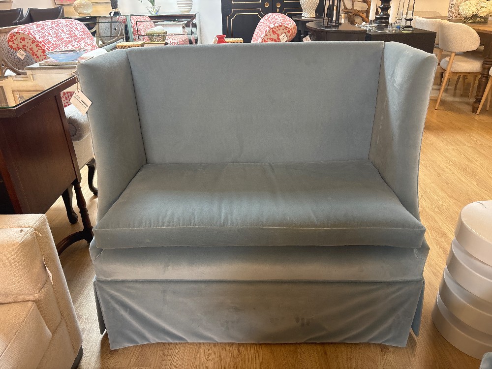 Custom Velvet Skirted Settee