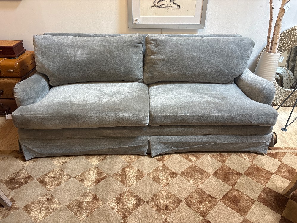 Custom Mohair Skirted Roll Arm Sofa