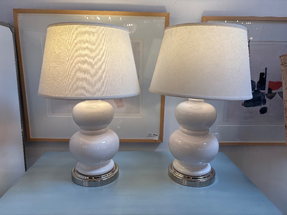 Ceramic Double Gourd Lamps with USB Ports, Pair