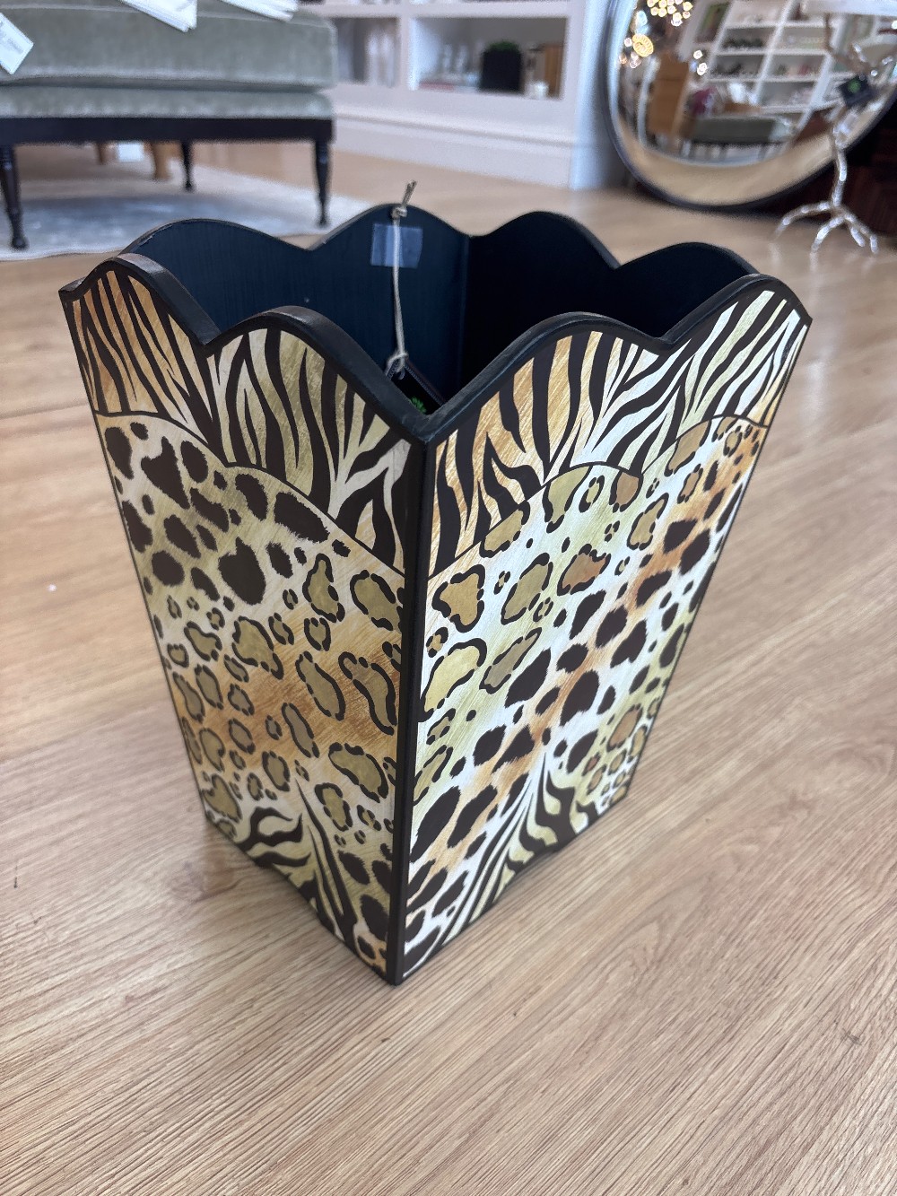 Wood Zebra Print Wastebasket