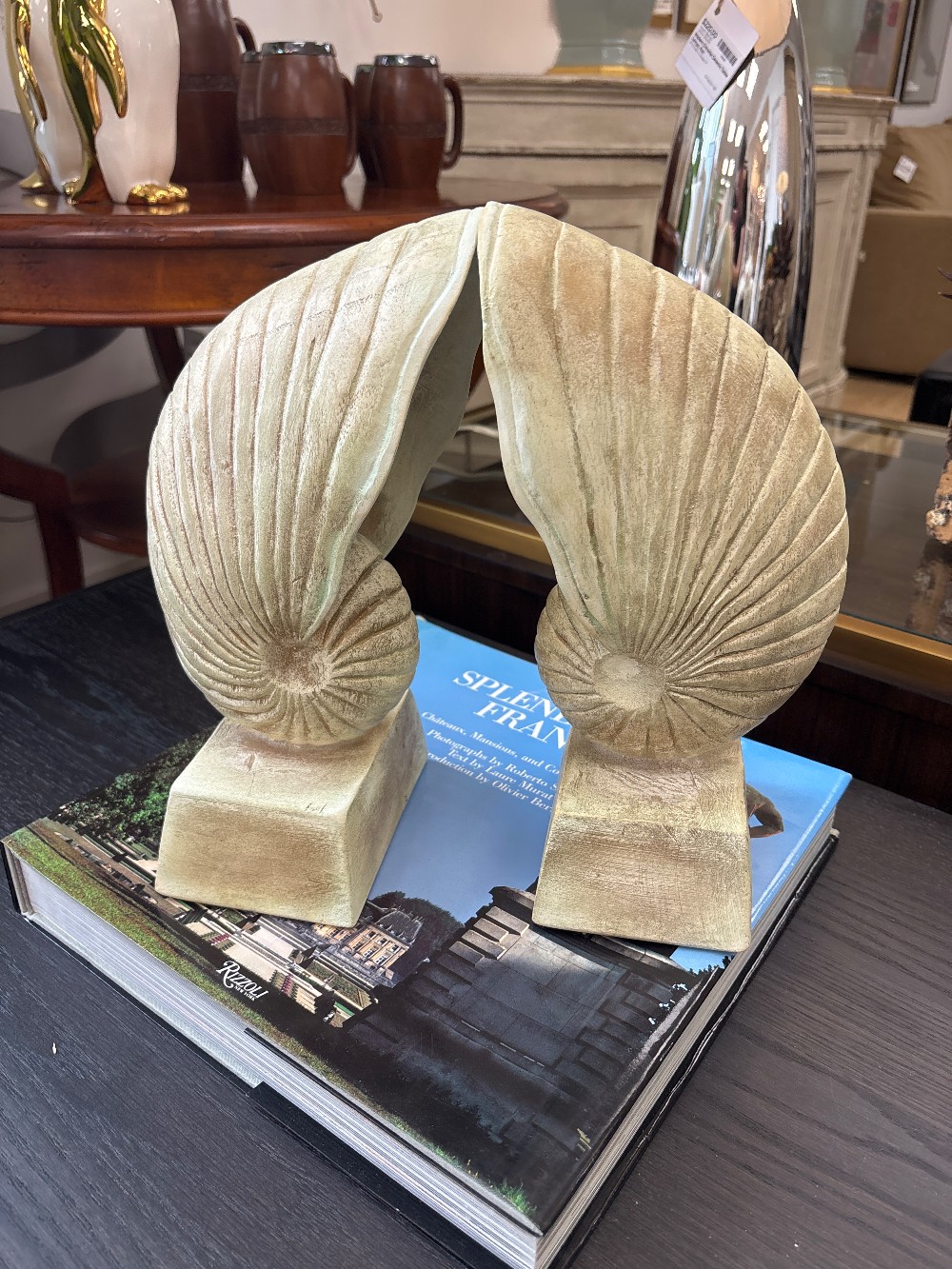 Vintage Mid-Century Resin Seashell Bookends, Pair
