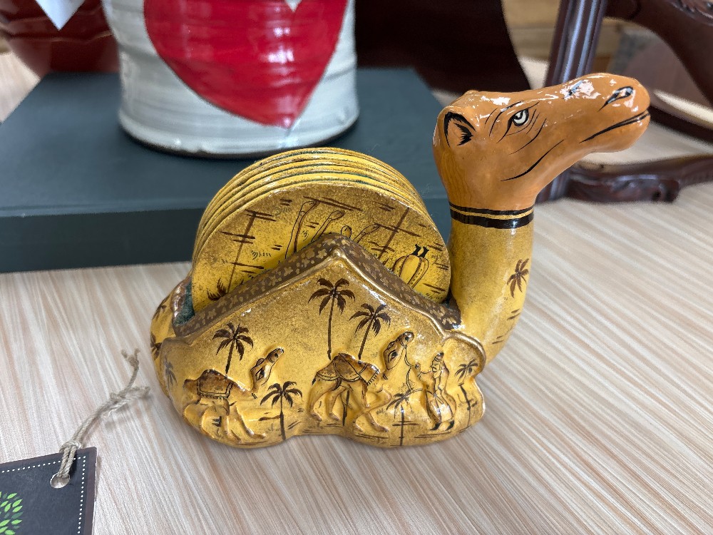 Vintage Paper Mache Camel Coaster Set (6 Coasters)