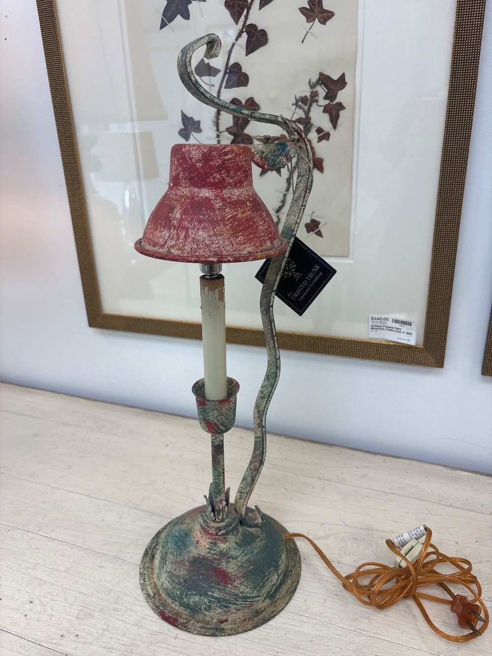 Vintage Distressed Painted Iron Table Lamp