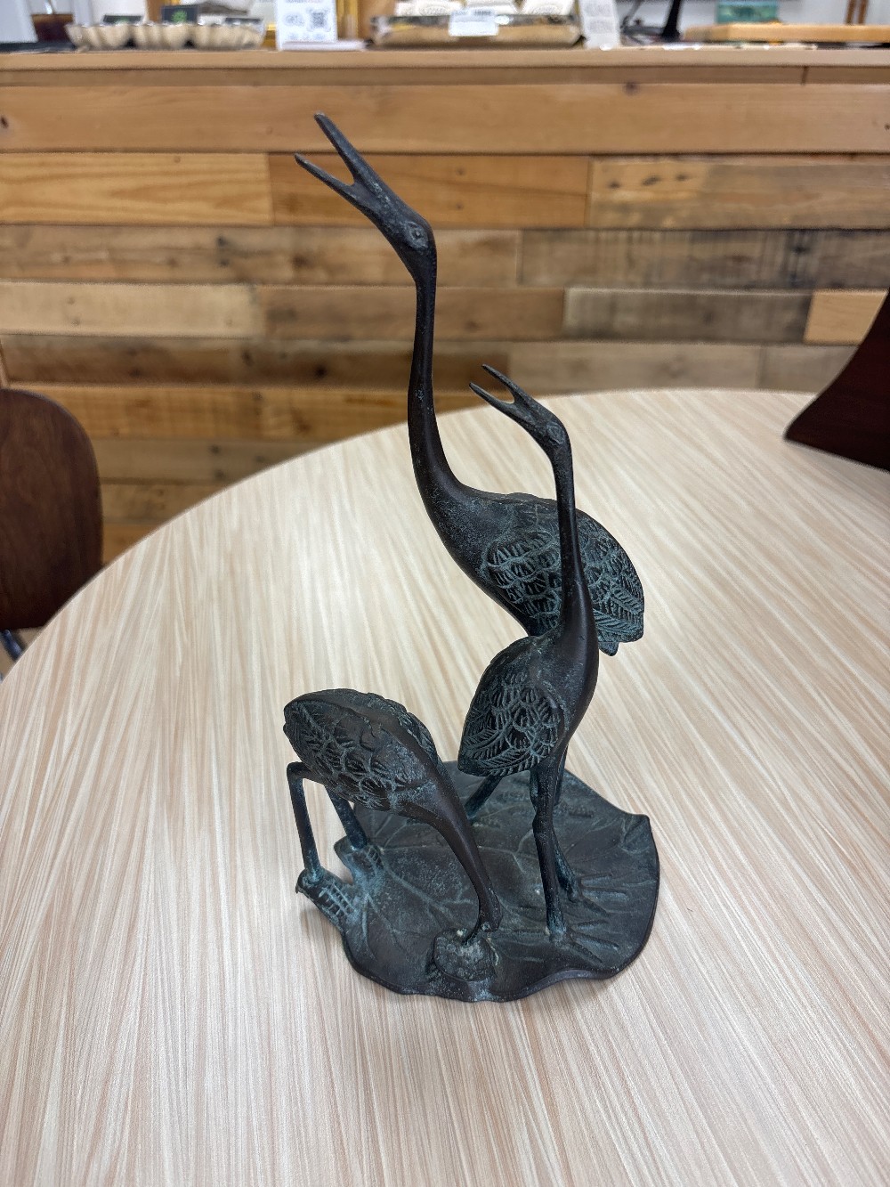 Vintage Cast Bronze Crane Sculpture