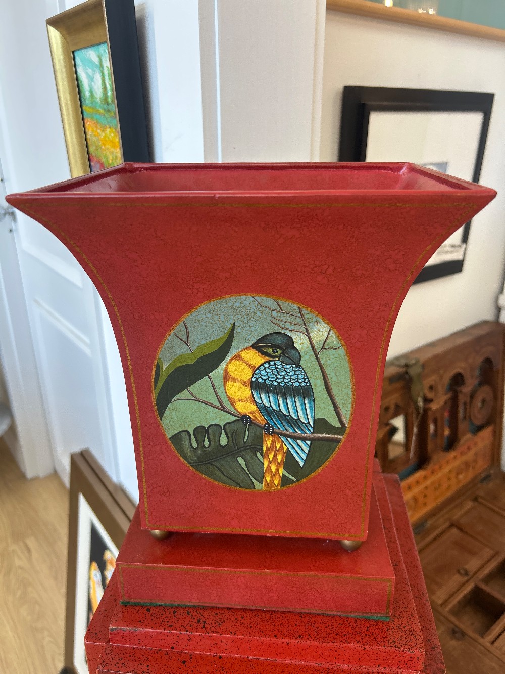 Vintage Metal Bird Design Tole Urn