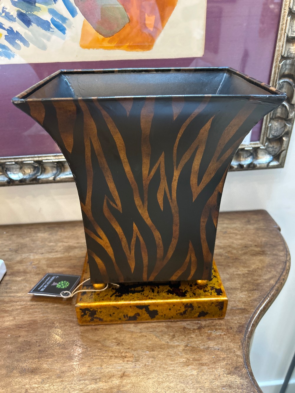 Vintage Metal Zebra Print Urn
