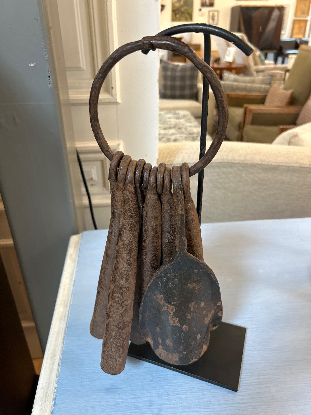 Antique African Iron Chamba Gong Currency on Stand