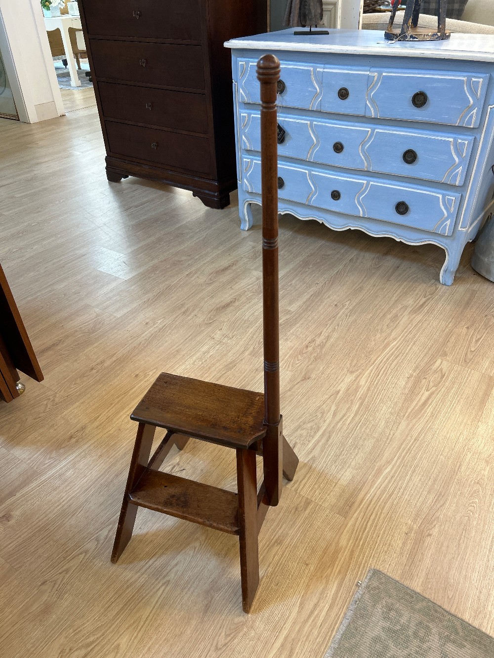 Antique Oak Library Step Stool with Handle