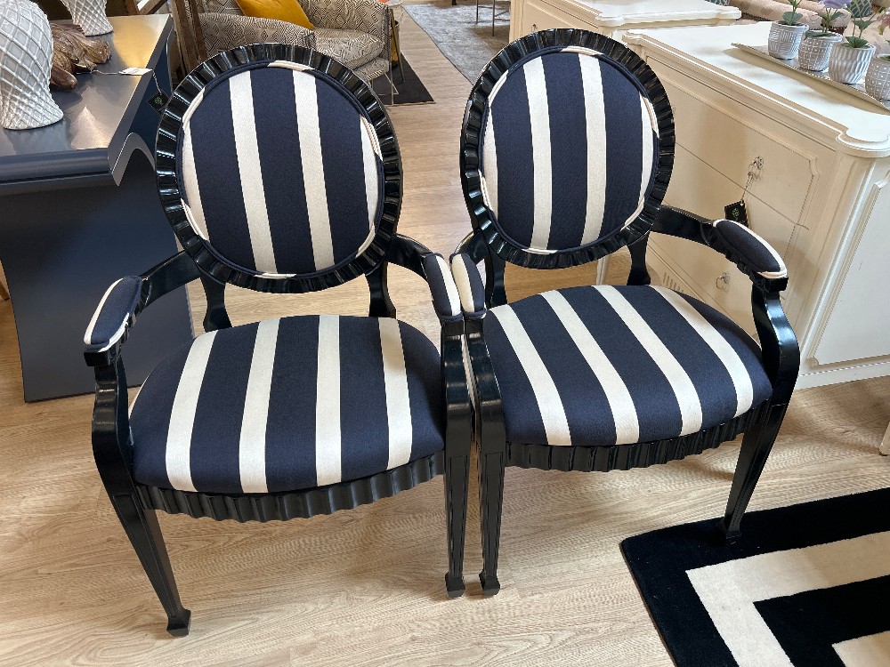 Lambert Furniture Co. Striped Lacquered Chairs, Pair