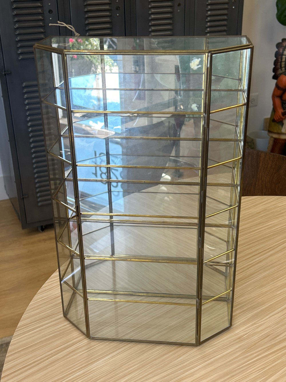 Vintage Brass Hanging Glass Curio Cabinet