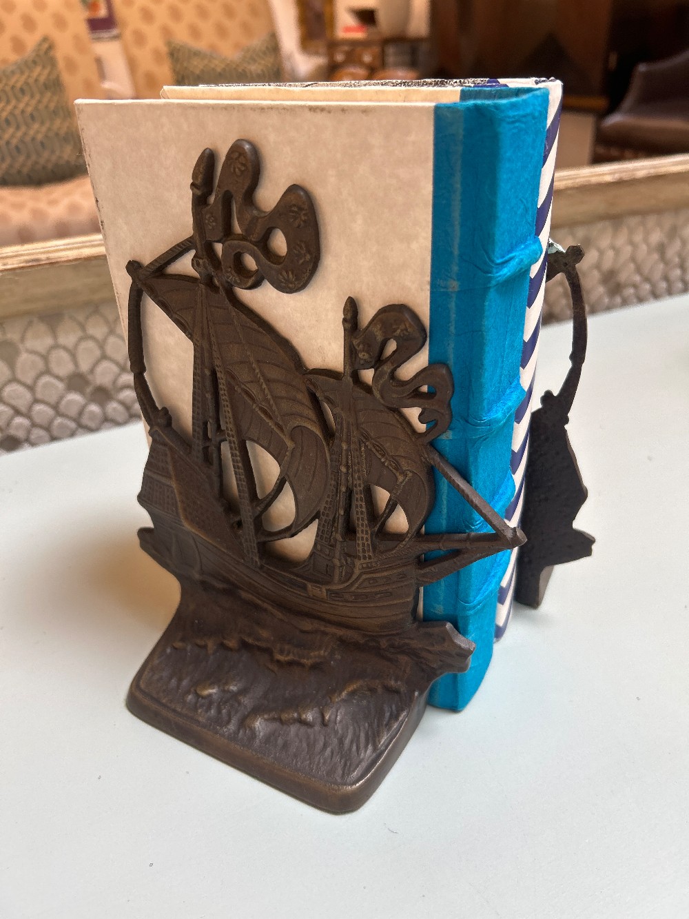 Andrea by Sadek Vintage Bronze Ship Bookends, Pair